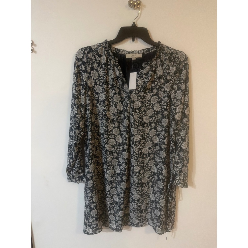 Loft Womens Black White Floral V-Neck Shift Dress Sleeveless Casual Mini Size S